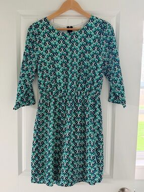 Everly Teal and Navy Geometric 3/4 Sleeve Dress
